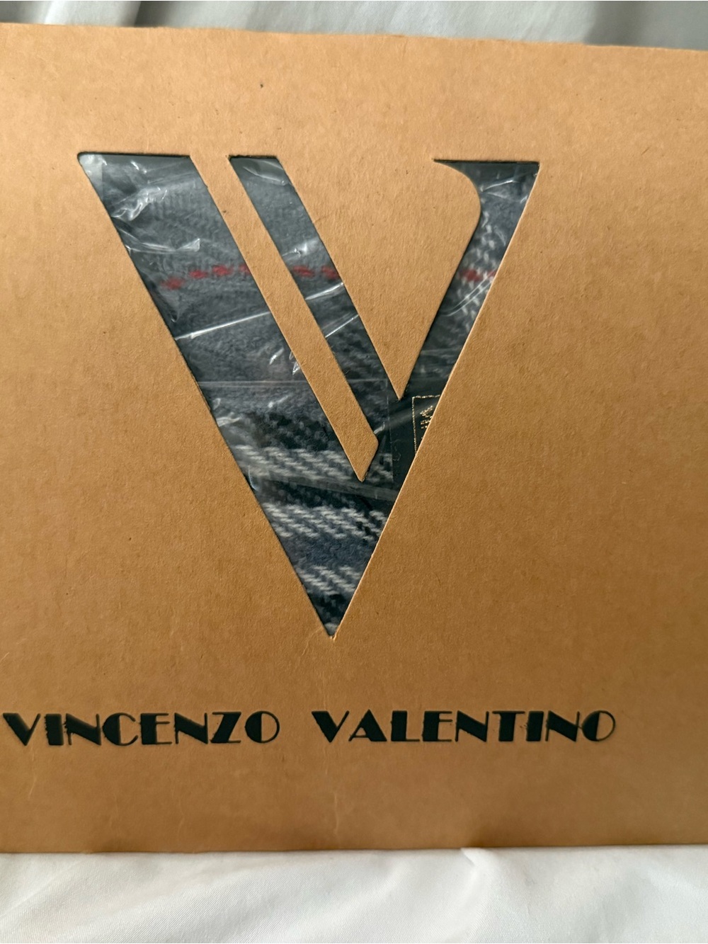 Vincenzo Valentino Gray and Red Scarf in Box New